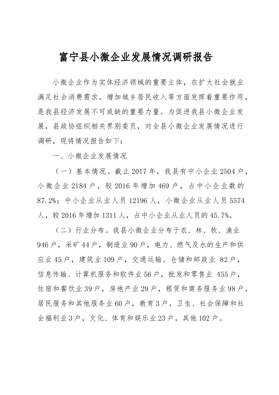 富宁县小微企业发展情况调研报告.docx,第1页预览