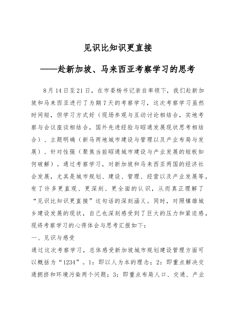 见识比知识更直接——赴新加坡、马来西亚考察学习的思考.docx,第1页预览
