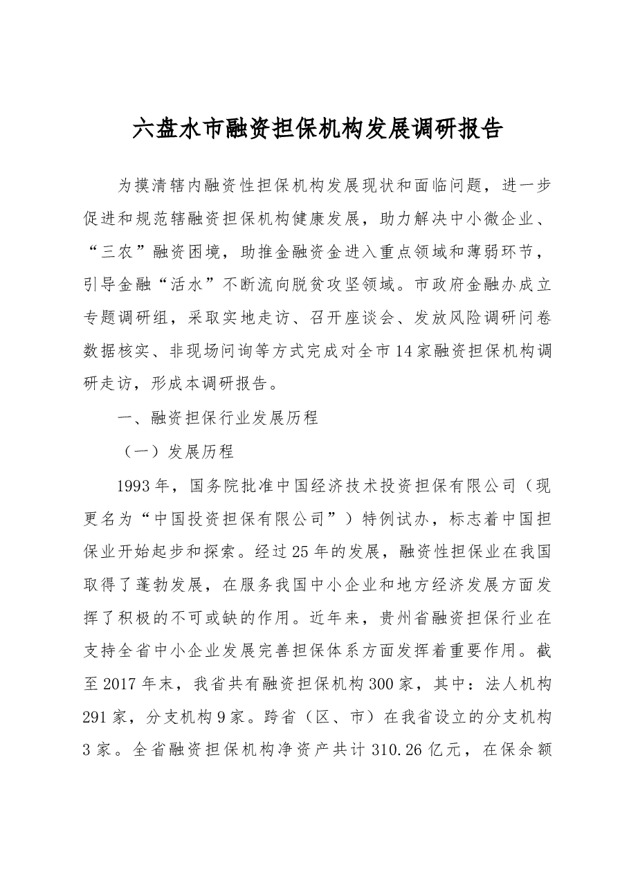 六盘水市融资担保机构发展调研报告.docx,第1页预览