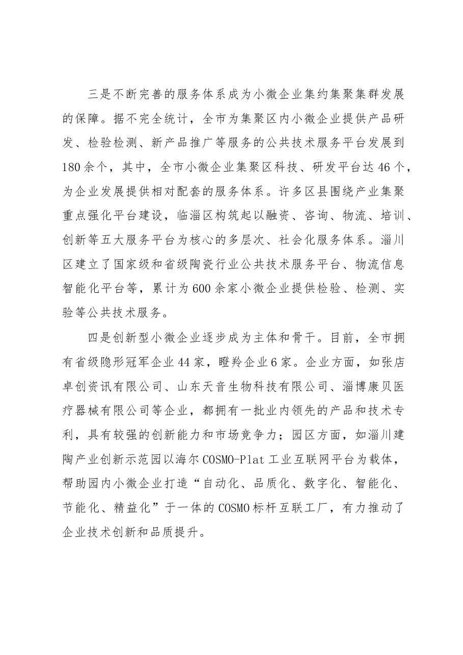 关于全市小微企业集约集聚集群发展情况的调研报告.docx,第3页预览