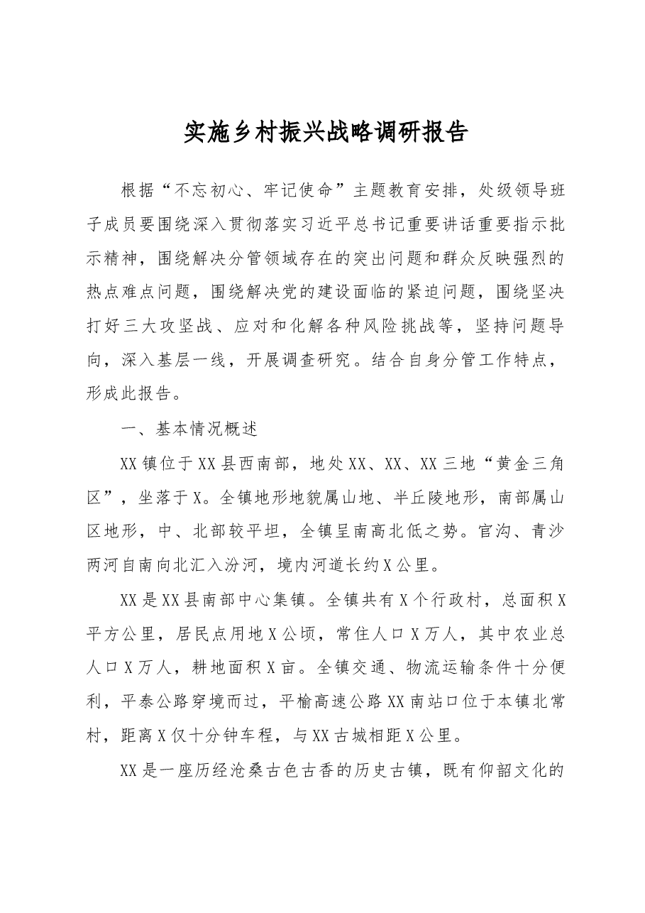 笔友分享实施乡村振兴战略调研报告不忘初心牢记使命主题教育调查研究成果.docx,第1页预览