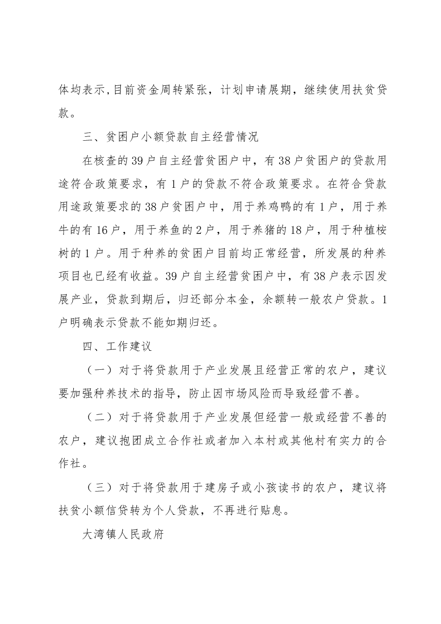 大湾镇2019年扶贫小额信贷核查工作报告.docx,第2页预览