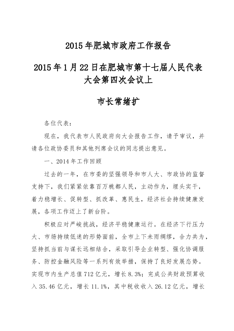 肥城市政府工作报告.doc,第1页预览