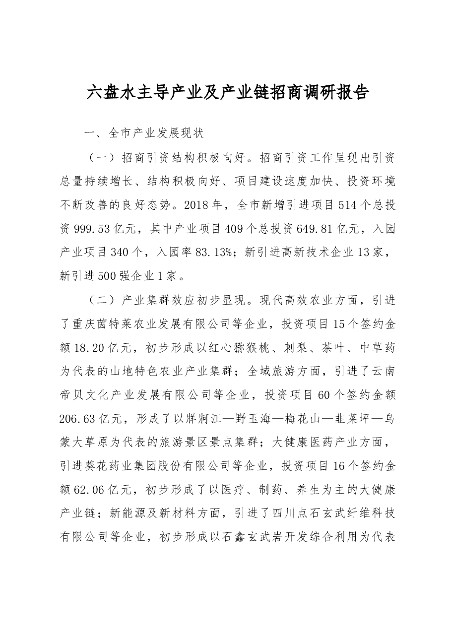 六盘水主导产业及产业链招商调研报告.docx,第1页预览