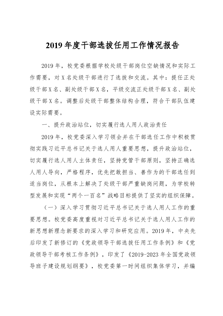 2019年度干部选拔任用工作情况报告.docx，第1页预览
