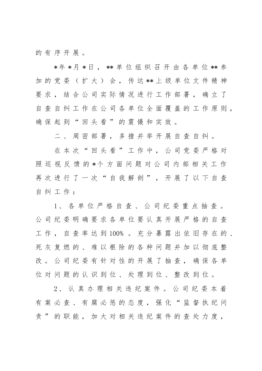 关于对巡视整改情况进行“回头看”工作开展自查自纠情况的报告.doc，第2页预览