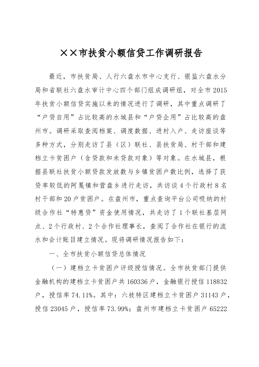 ××市扶贫小额信贷工作调研报告.docx，第1页预览