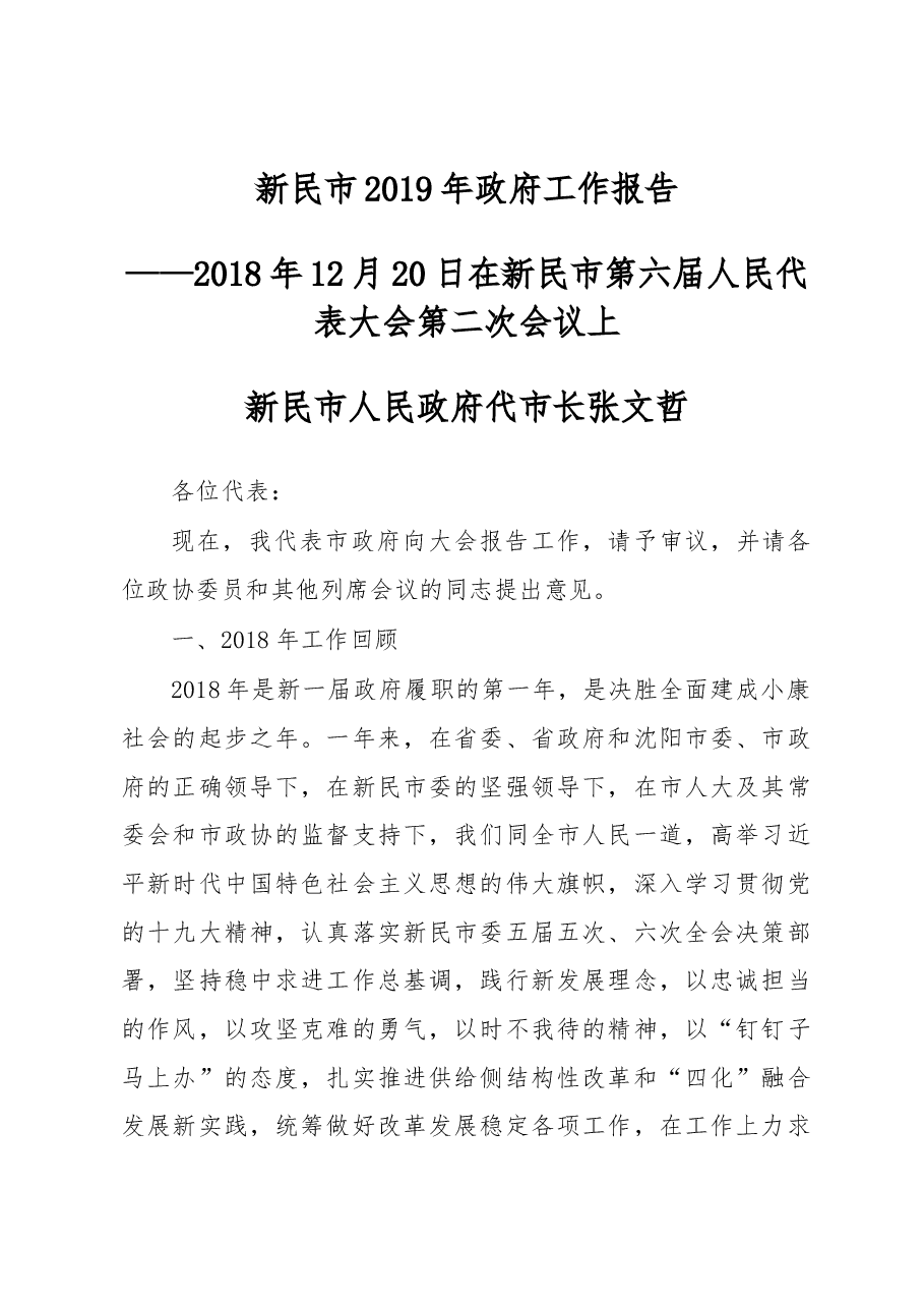 2019年新民市政府工作报告(全文).docx,第1页预览