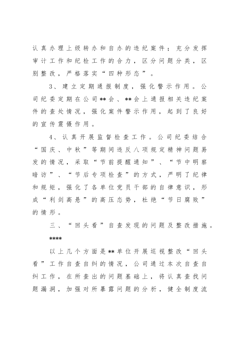 关于对巡视整改情况进行“回头看”工作开展自查自纠情况的报告.doc，第3页预览