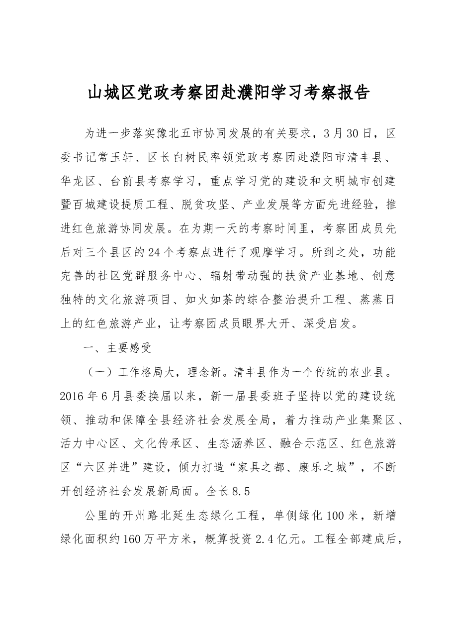 山城区党政考察团赴濮阳学习考察报告.docx,第1页预览