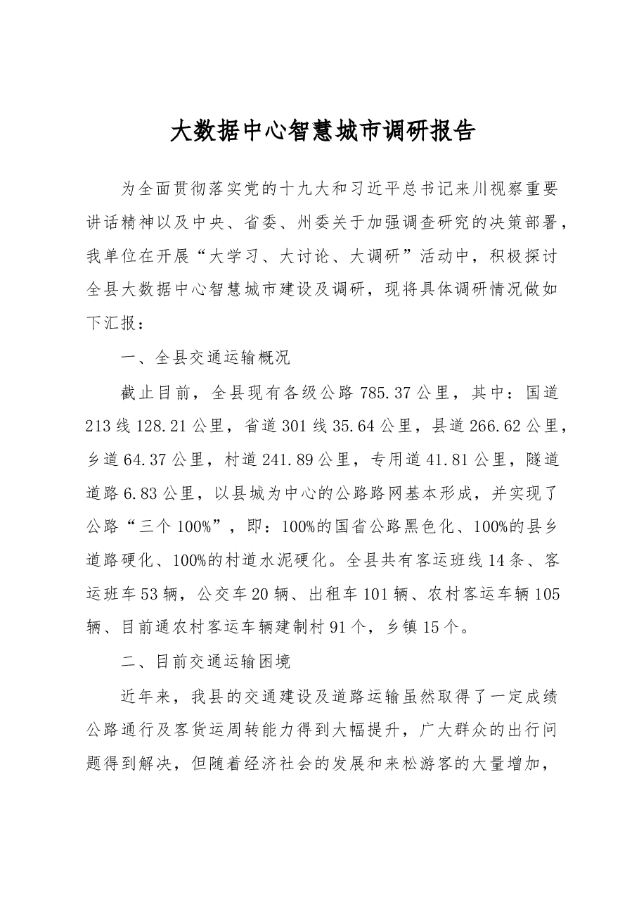大数据中心智慧城市调研报告.docx,第1页预览