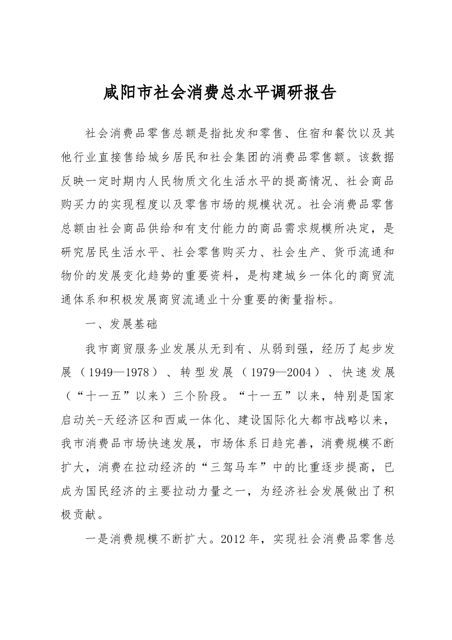 咸阳市社会消费总水平调研报告.docx,第1页预览