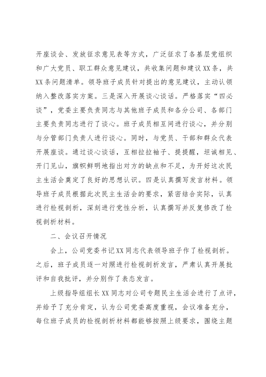 公司专题民主生活会召开情况报告模板.docx,第2页预览