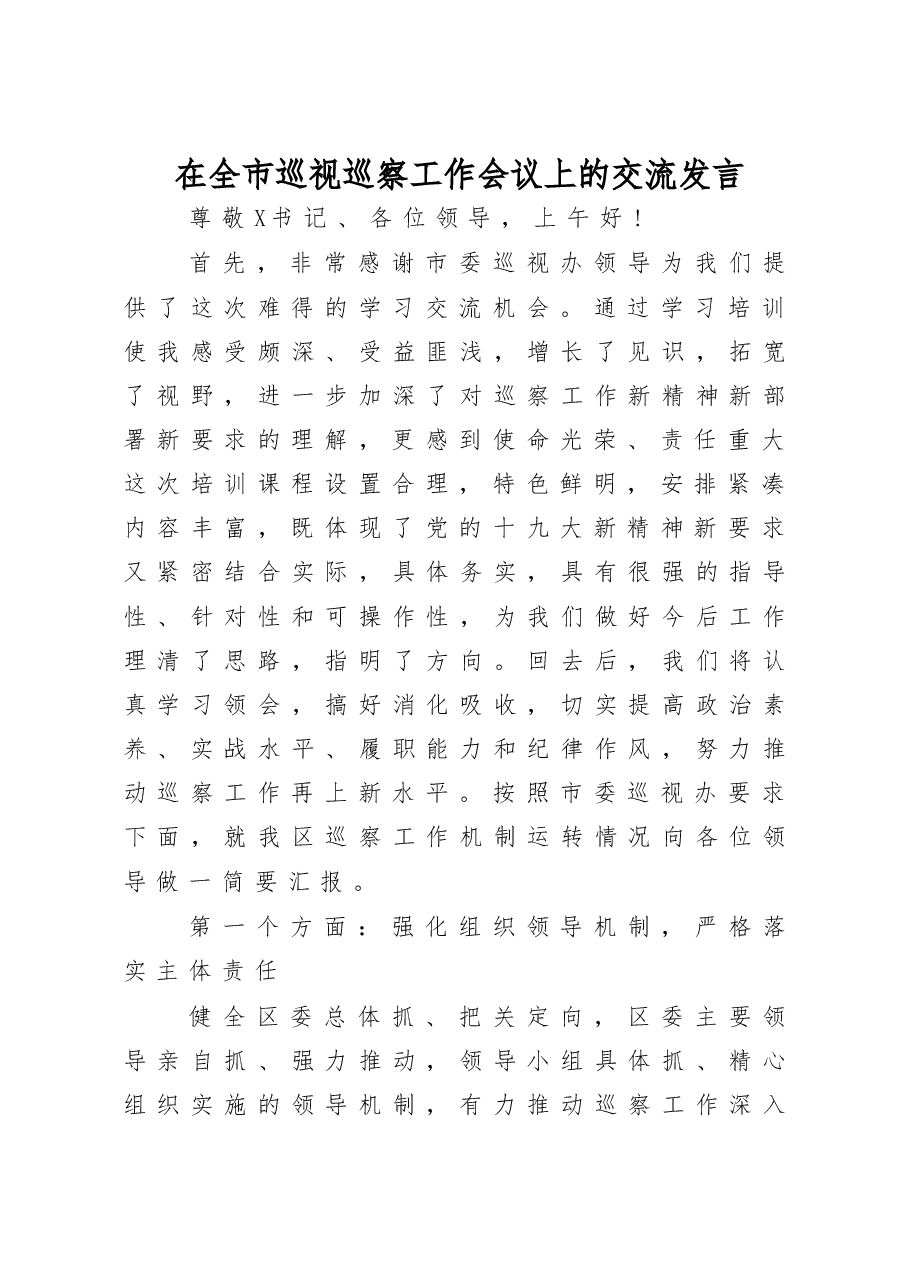 在全市巡视巡察工作会议上的交流发言.doc,第1页预览