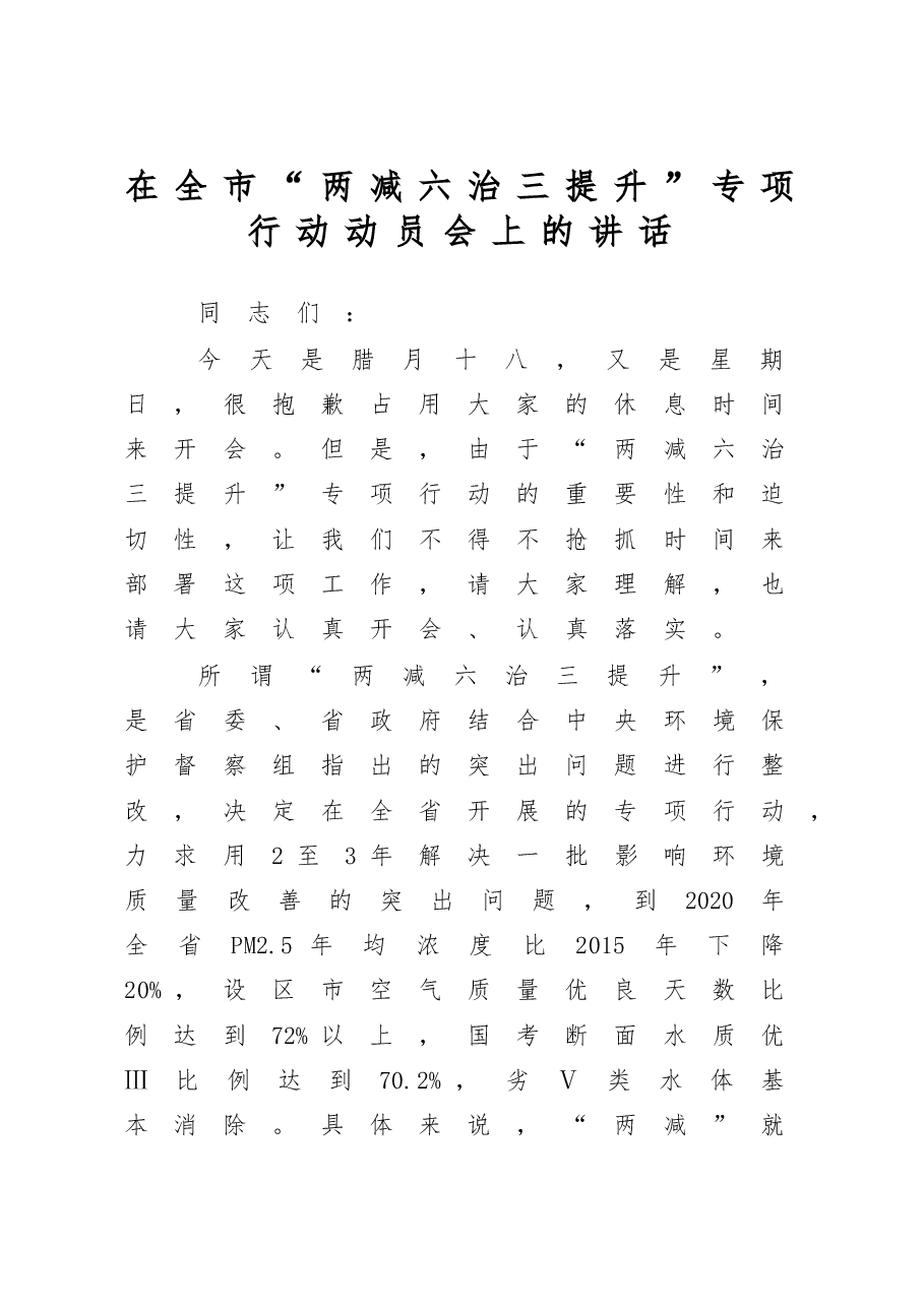 在全市“两减六治三提升”专项行动动员会上的讲话.doc,第1页预览
