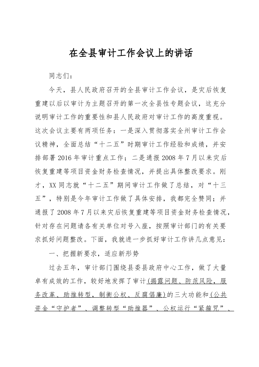 在全县审计工作会议上的讲话.docx,第1页预览