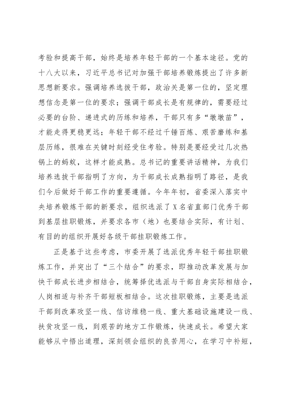 在市委选派优秀年轻干部挂职锻炼集体谈话会上的讲话.docx,第2页预览