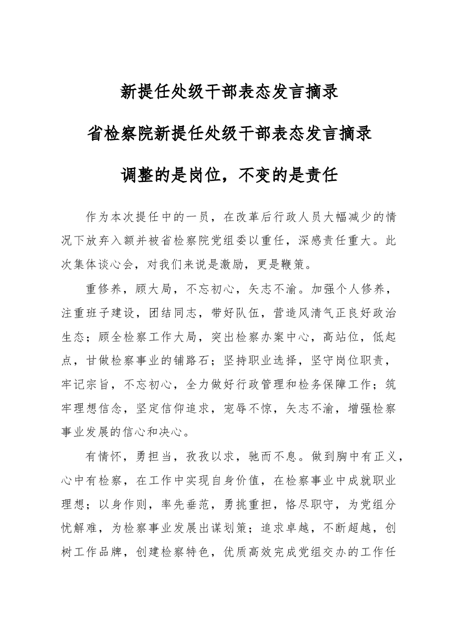 新提任处级干部表态发言摘录.doc,第1页预览