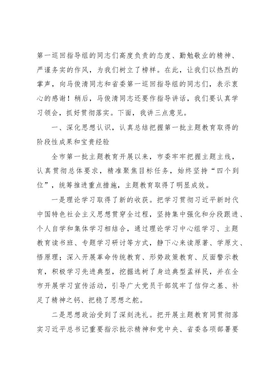 王凯同志在全市“不忘初心、牢记使命”主题教育第一批总结暨第二批部署会议上的讲话.docx,第2页预览