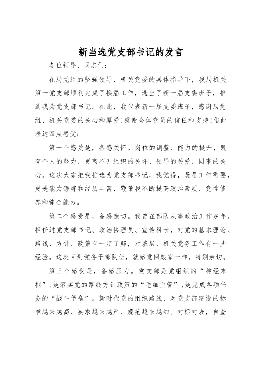 新当选党支部书记的发言.docx,第1页预览