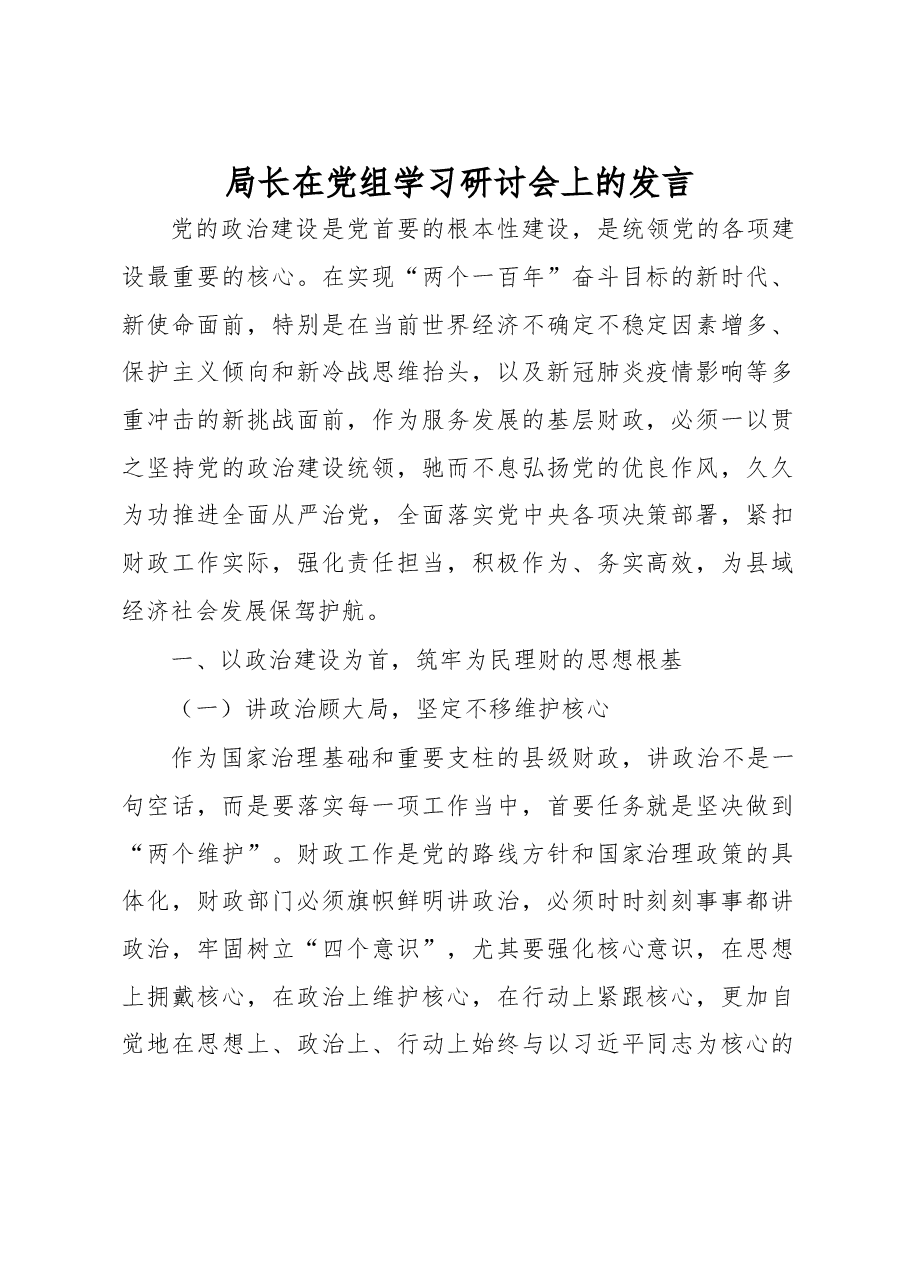 局长在党组学习研讨会上的发言.docx,第1页预览