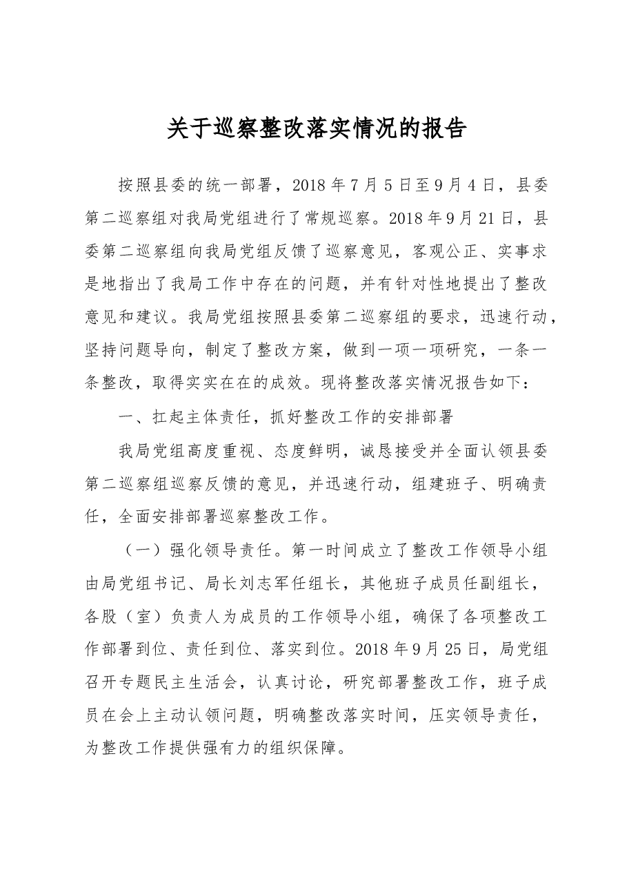 关于巡察整改落实情况的报告.docx,第1页预览