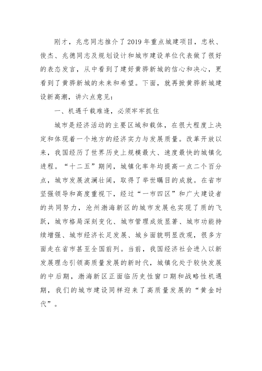 在沧州渤海新区城建项目推介会暨再掀黄骅新城建设新高潮推进会议上的讲话.docx,第2页预览