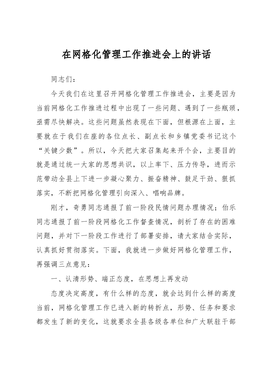 在网格化管理工作推进会上的讲话.doc,第1页预览