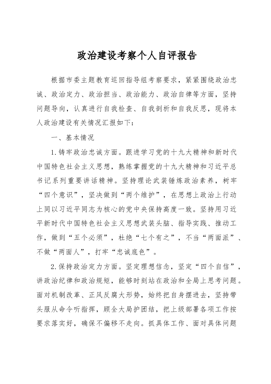 政治建设考察个人自评报告.docx,第1页预览