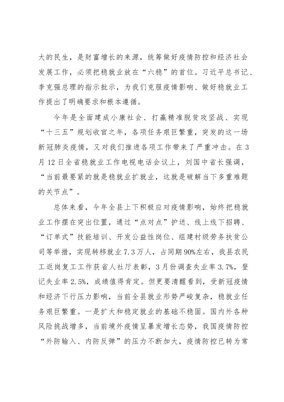 在全县稳就业工作推进会上的讲话.doc,第2页预览