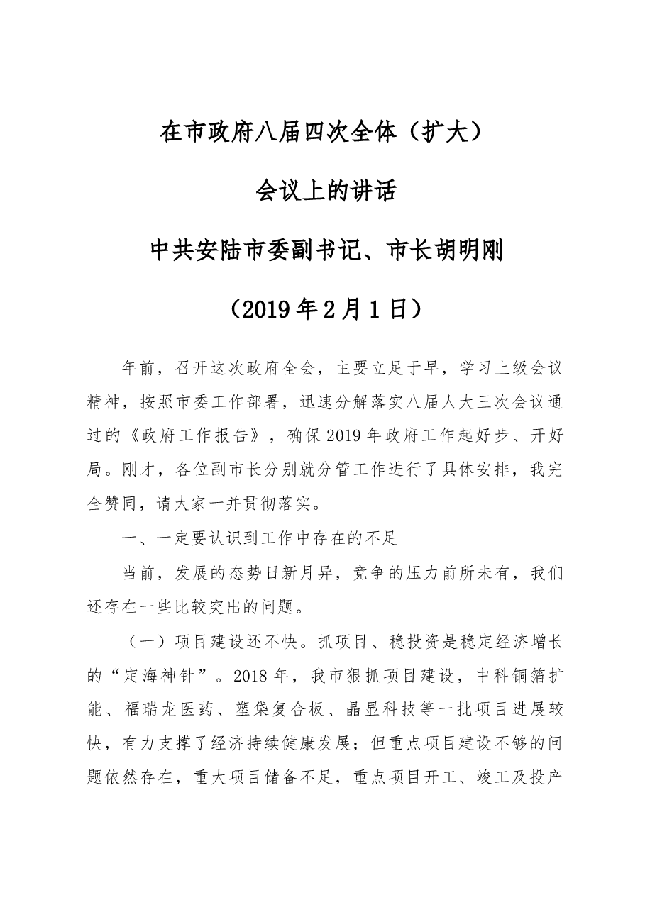 在市政府八届四次全体(扩大)会议上的讲话.docx,第1页预览