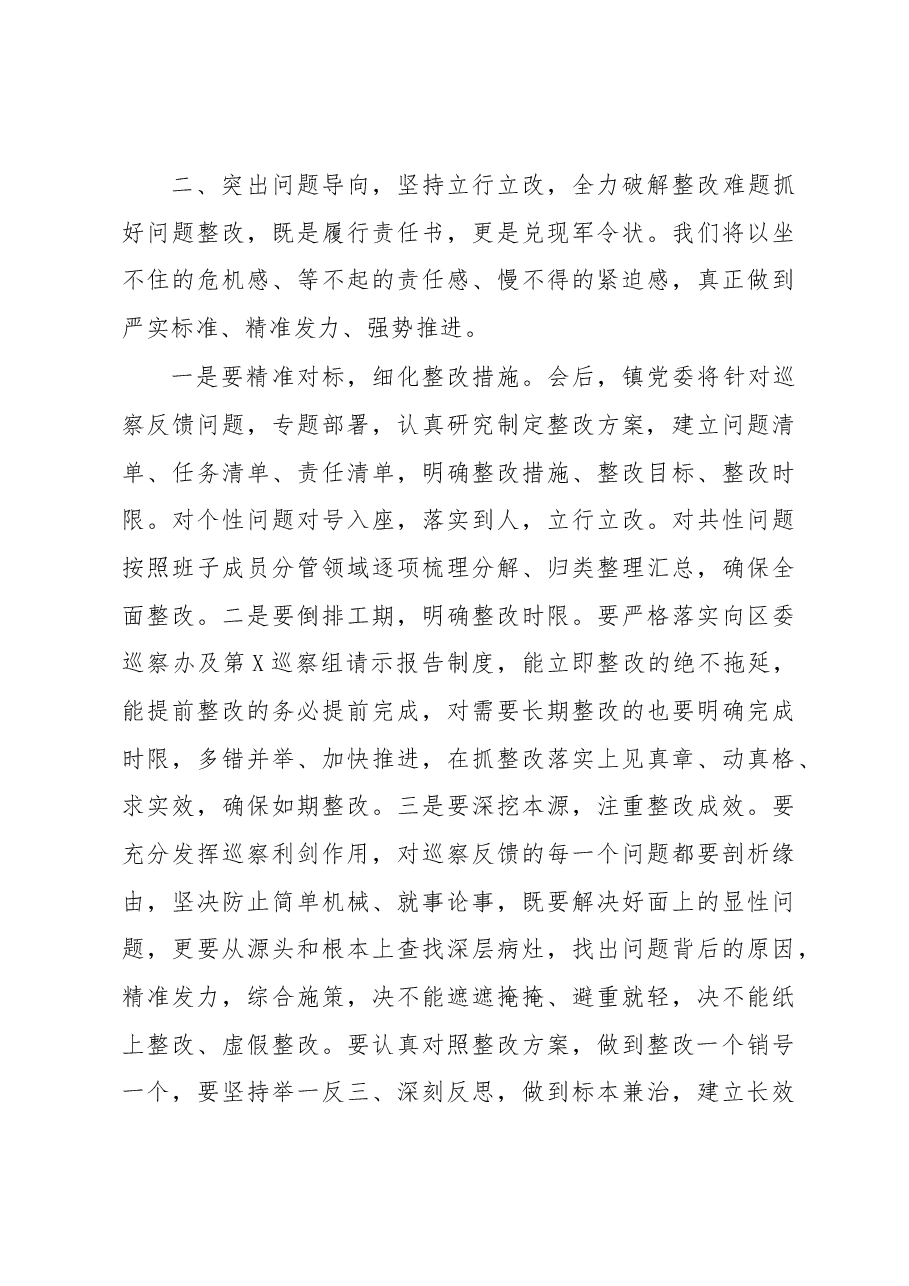 乡镇党委书记在巡察意见反馈会上的整改表态发言.docx，第3页预览
