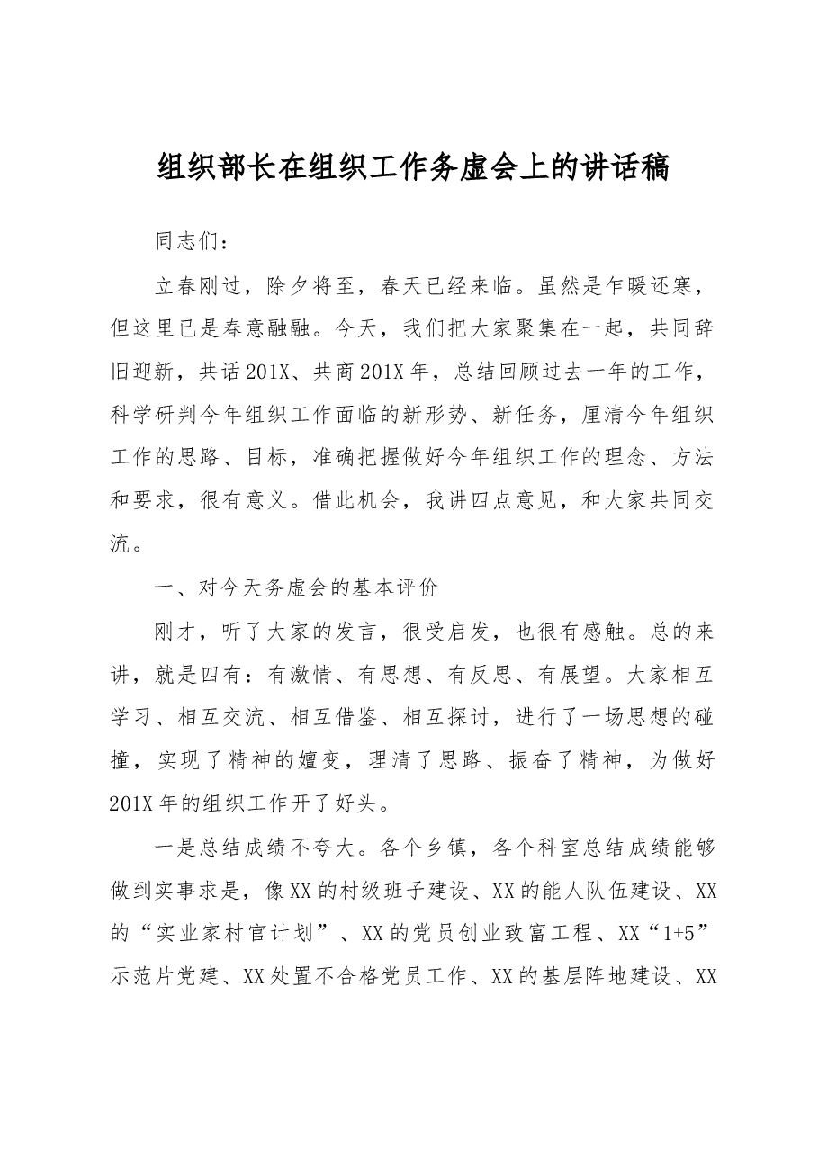 组织部长在组织工作务虚会上的讲话稿.docx,第1页预览