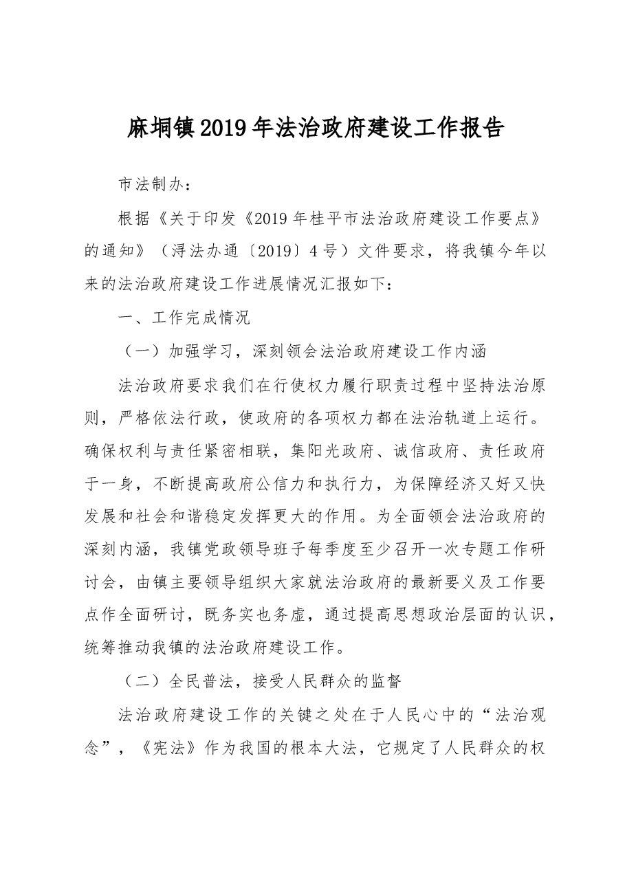 麻垌镇2019年法治政府建设工作报告.docx,第1页预览