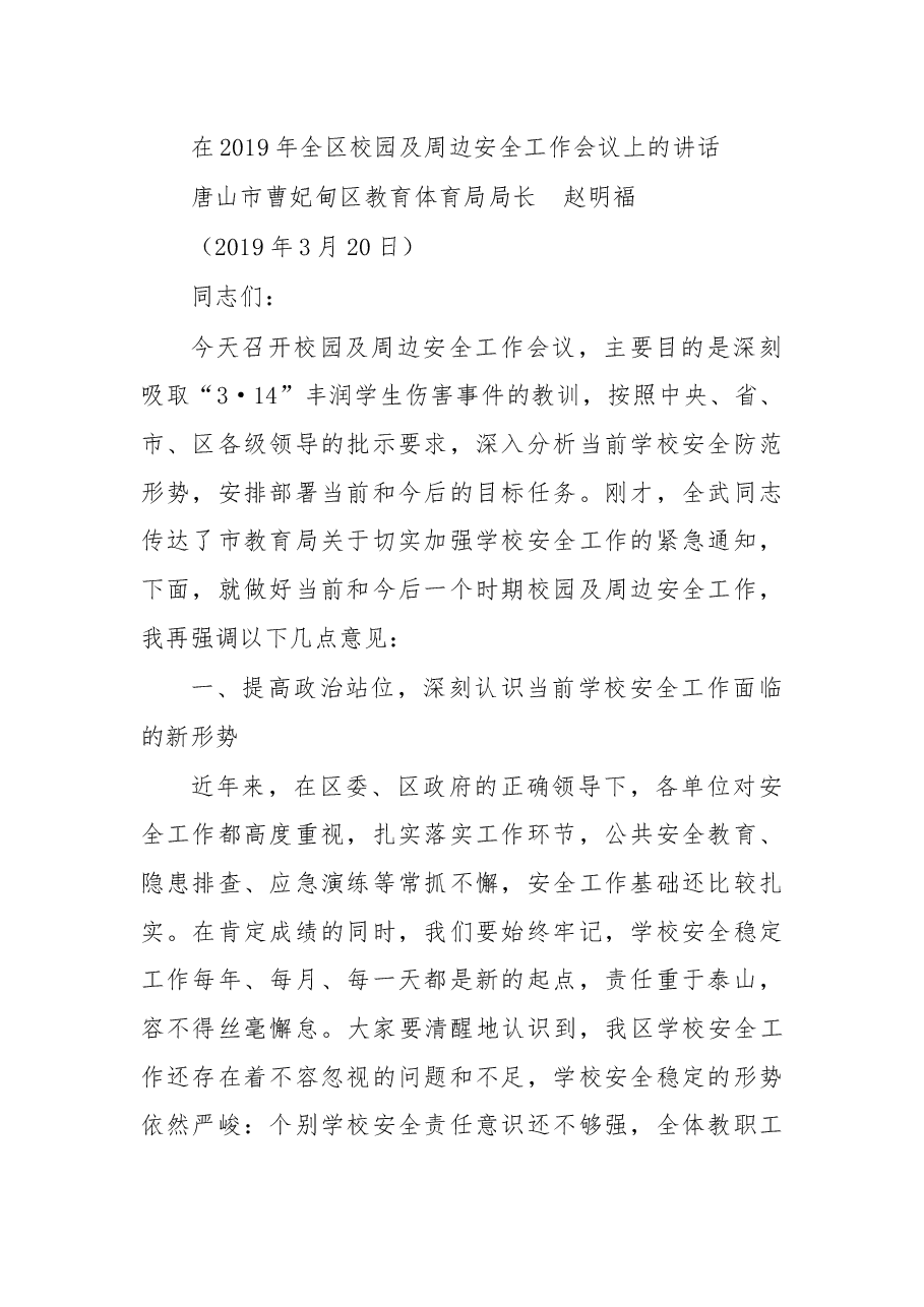 在2019年全区校园及周边安全工作会议上的讲话.docx，第1页预览