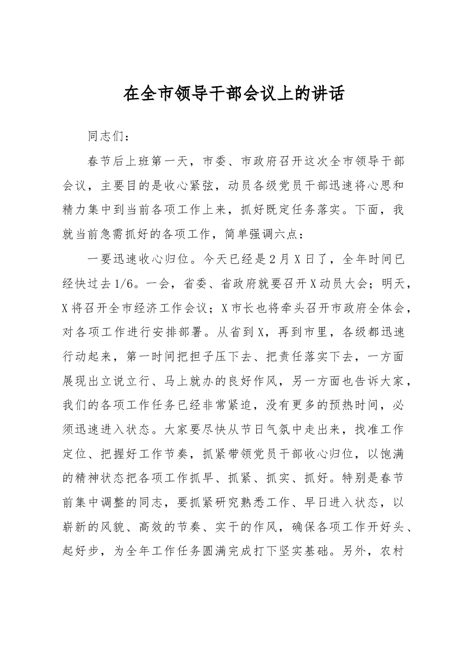 全市领导干部会议上的讲话.doc，第1页预览