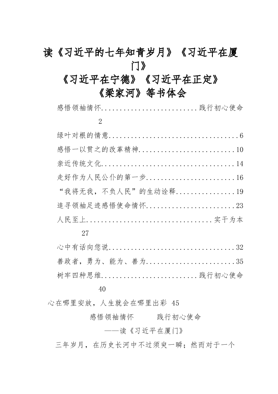 (12篇)《习近平的七年知青岁月》《习近平在厦门》《习近平在宁德》《习近平在正定》心得体会.docx,第1页预览