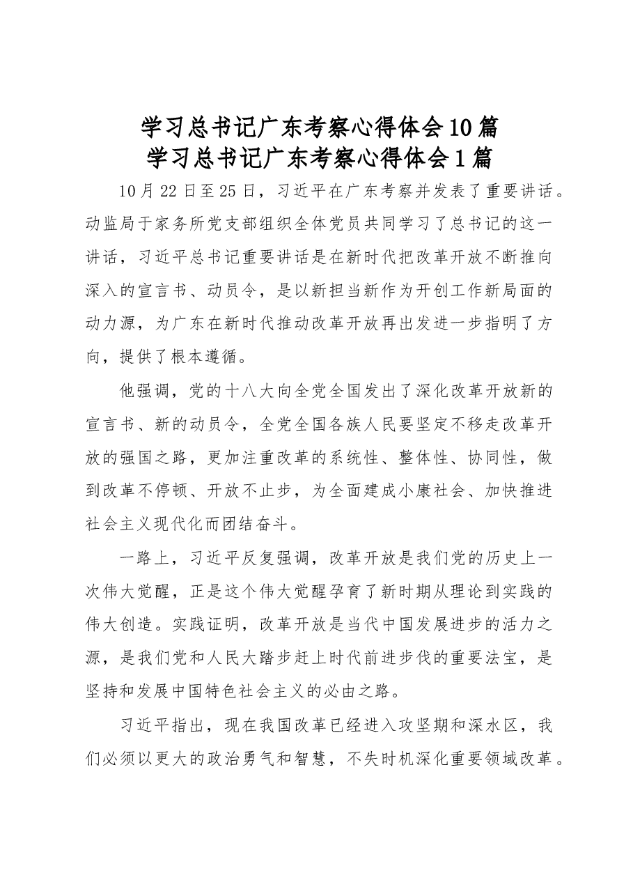 (10篇)学习总书记广东考察心得体会.docx,第1页预览