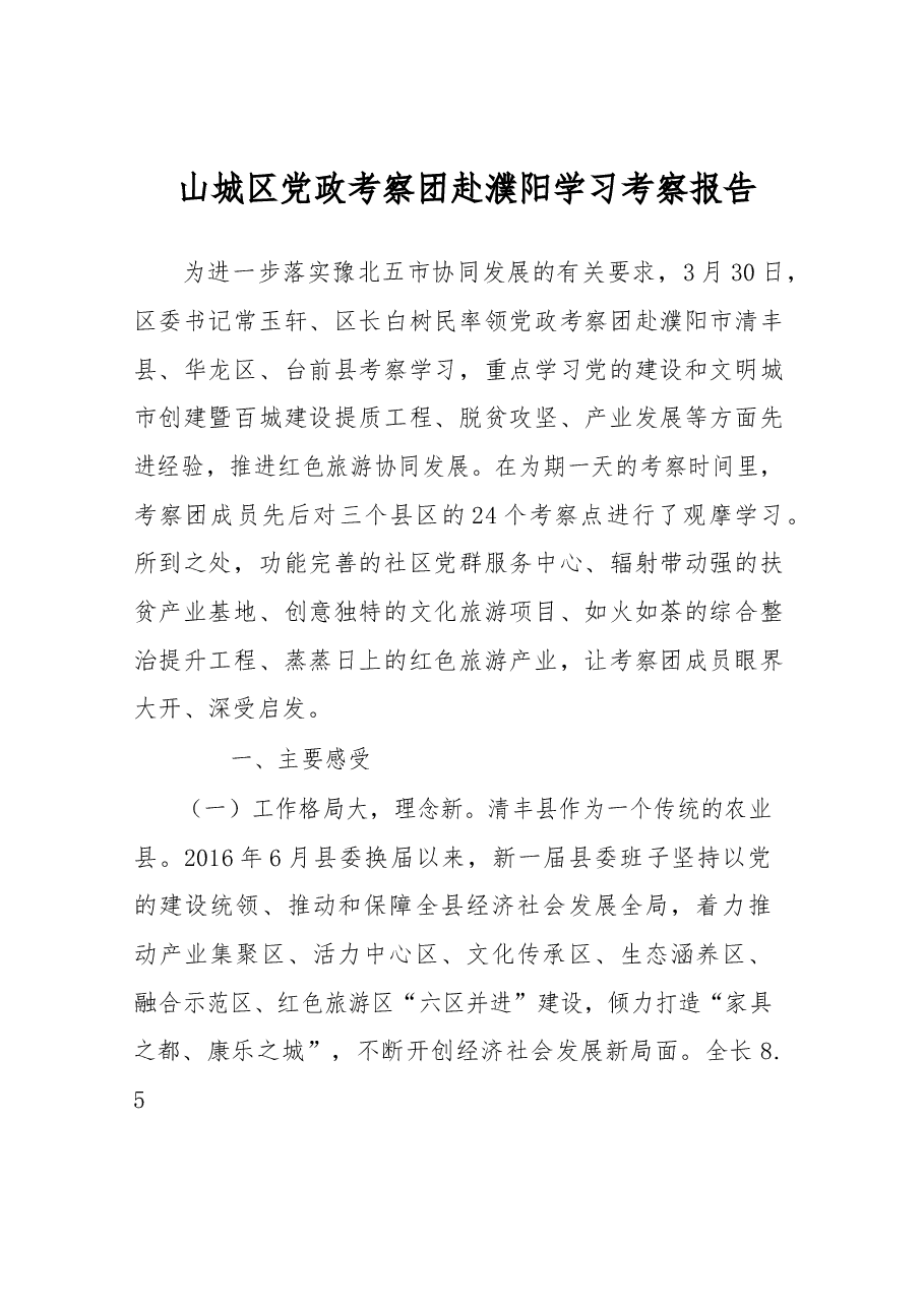 山城区党政考察团赴濮阳学习考察报告.docx,第1页预览
