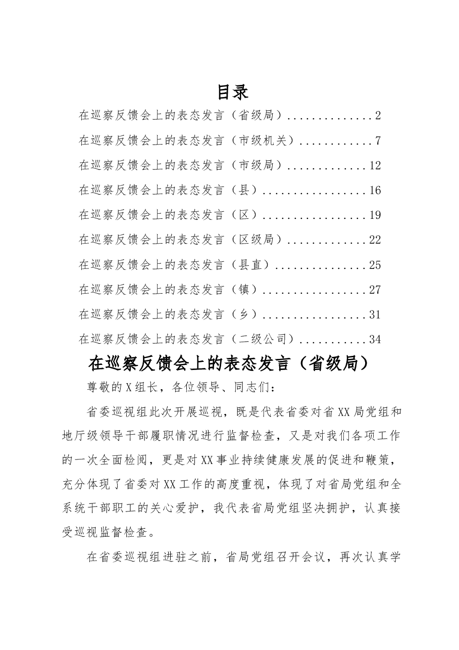 (10篇)巡察反馈会表态发言.docx,第1页预览