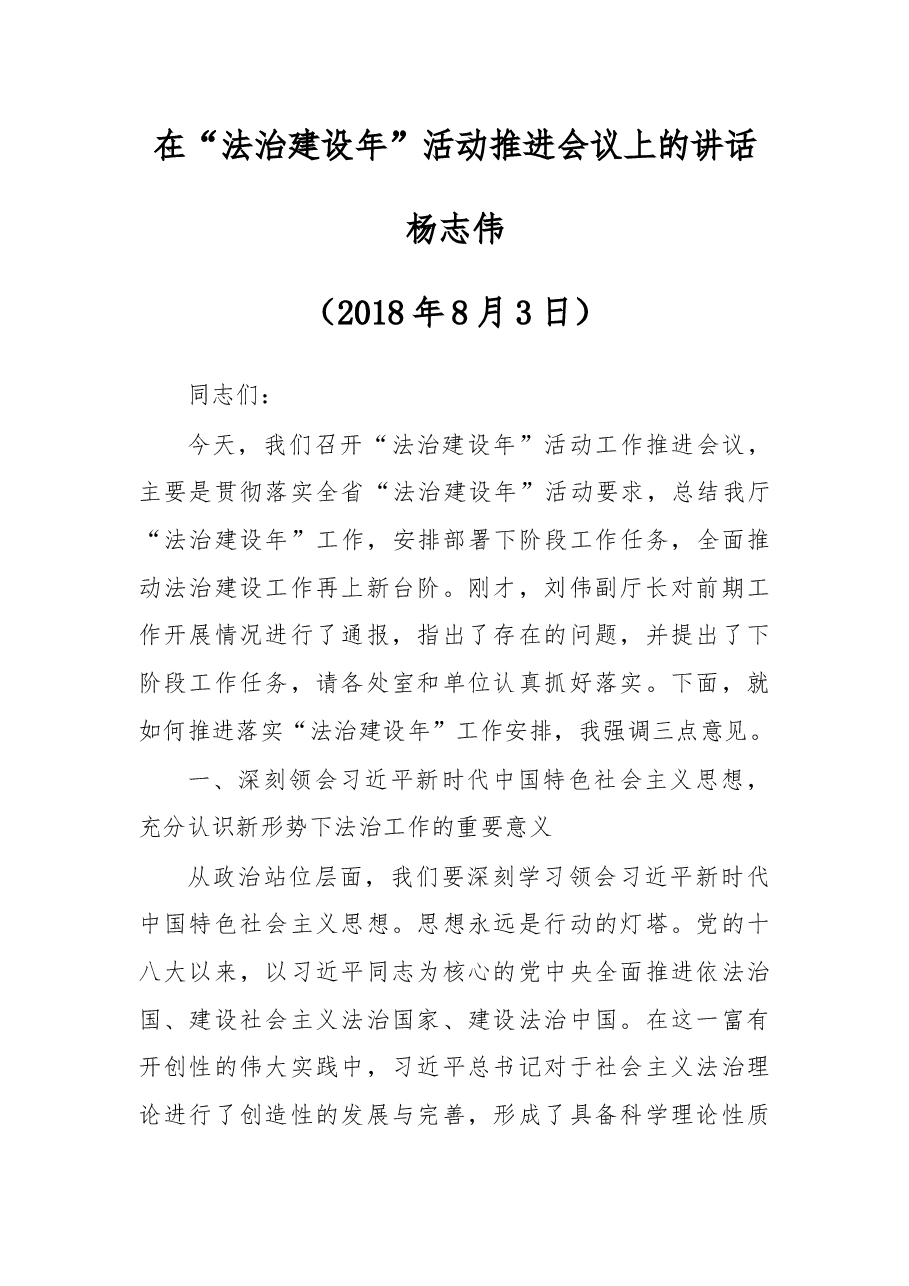 杨志伟在“法治建设年”活动推进会议上的讲话.docx,第1页预览