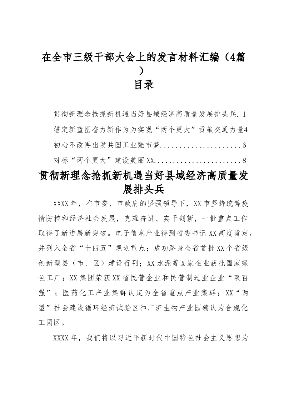 (4篇)在全市三级干部大会上的发言材料汇编.doc,第1页预览