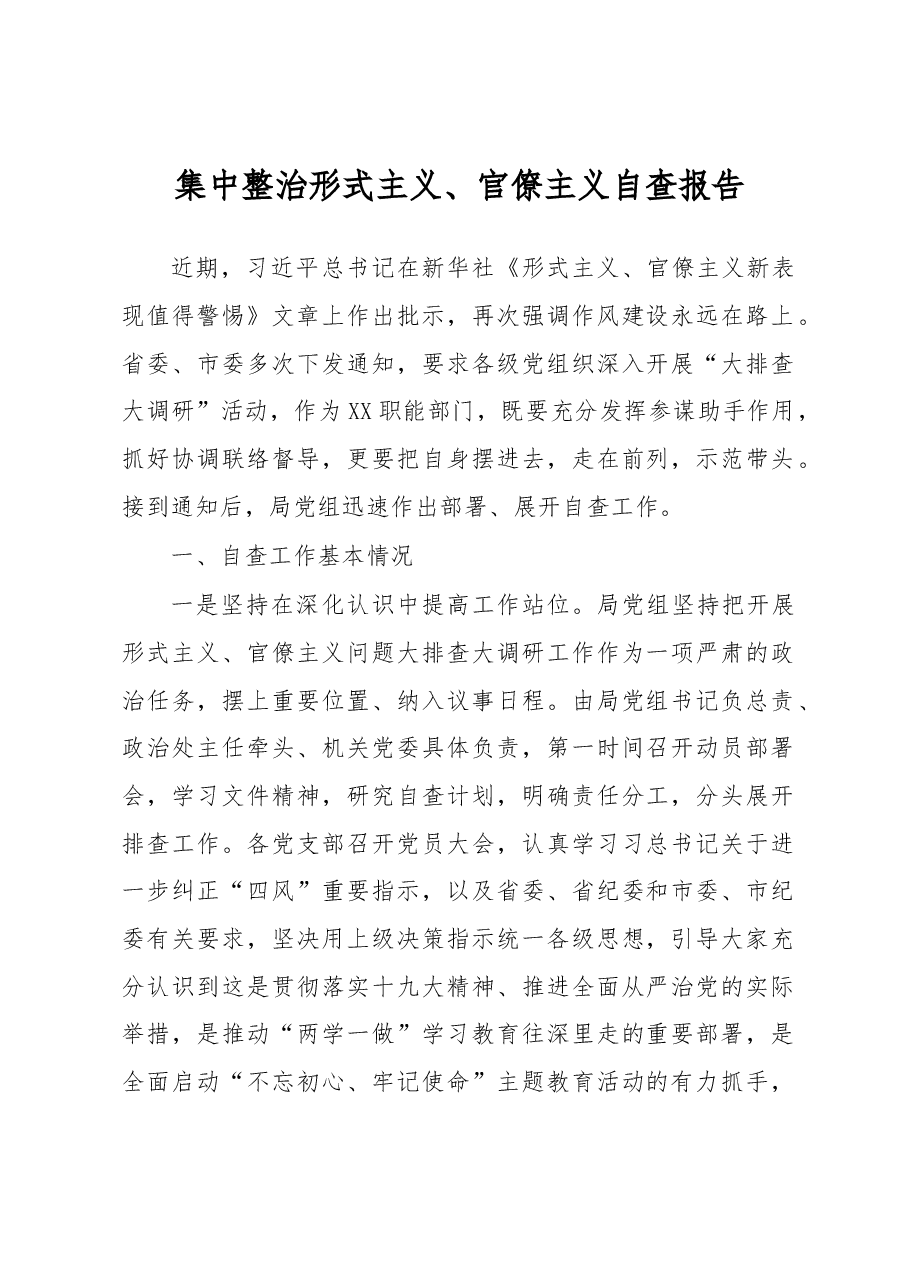 集中整治形式主义、官僚主义自查报告.docx,第1页预览