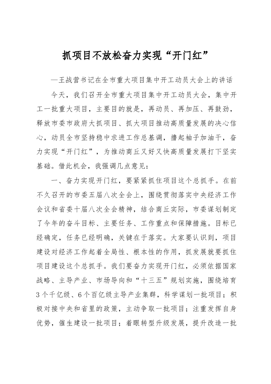 王战营书记在全市重大项目集中开工动员大会上的讲话.docx,第1页预览