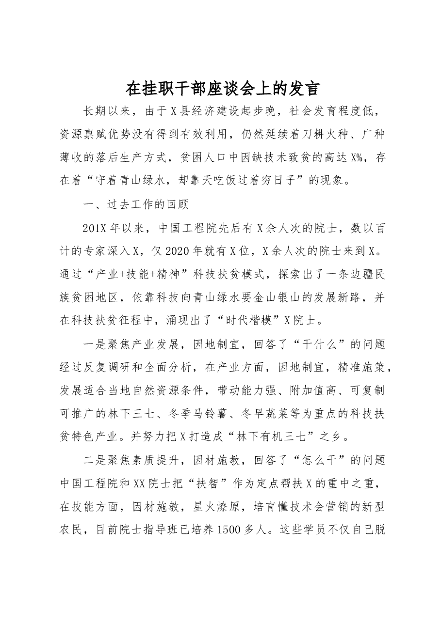在挂职干部座谈会上的发言.docx，第1页预览
