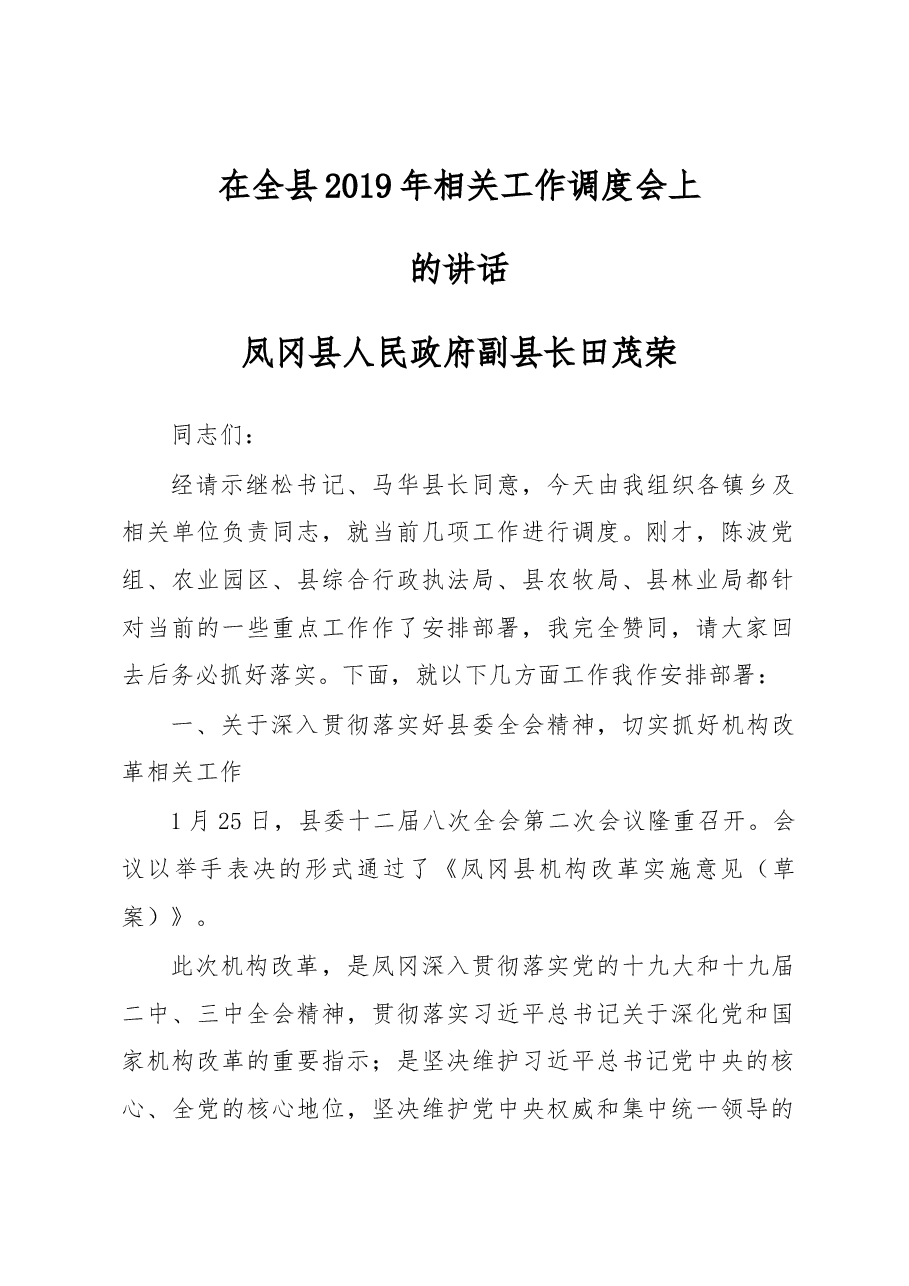 在全县2019年相关工作调度会上的讲话.docx,第1页预览