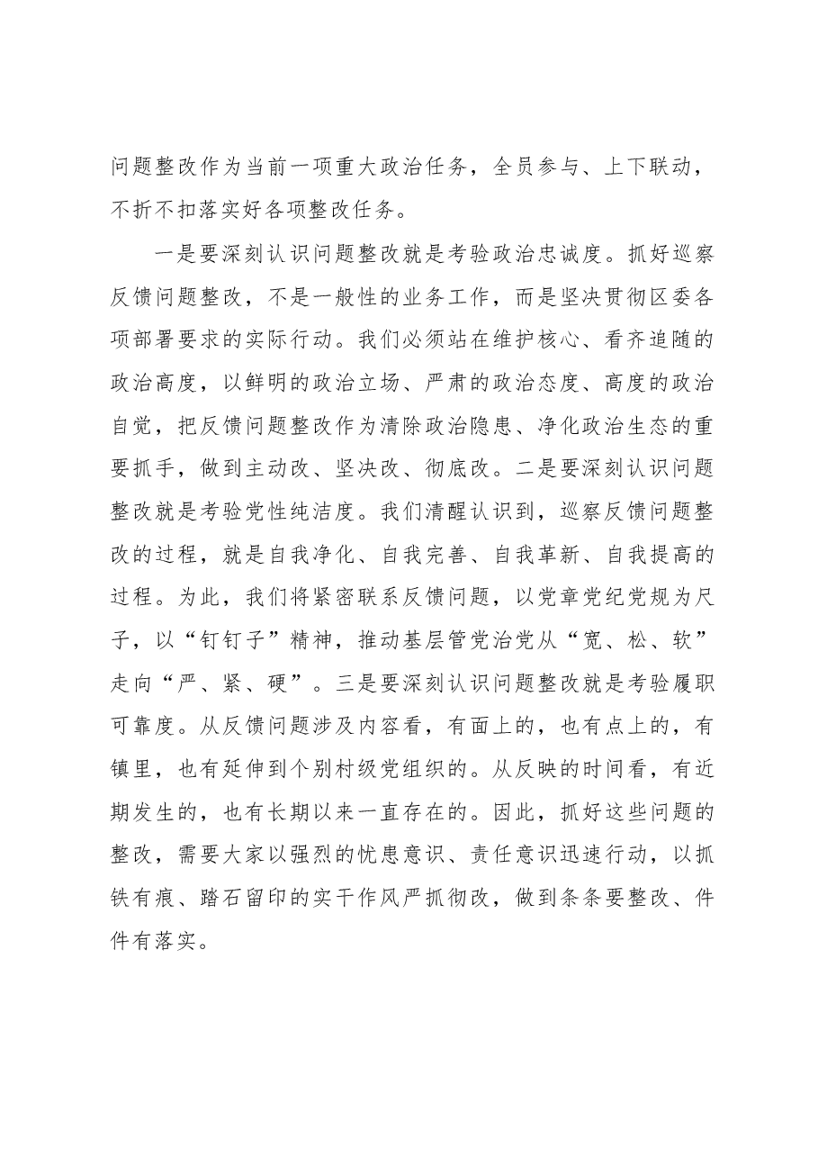 乡镇党委书记在巡察意见反馈会上的整改表态发言.docx，第2页预览