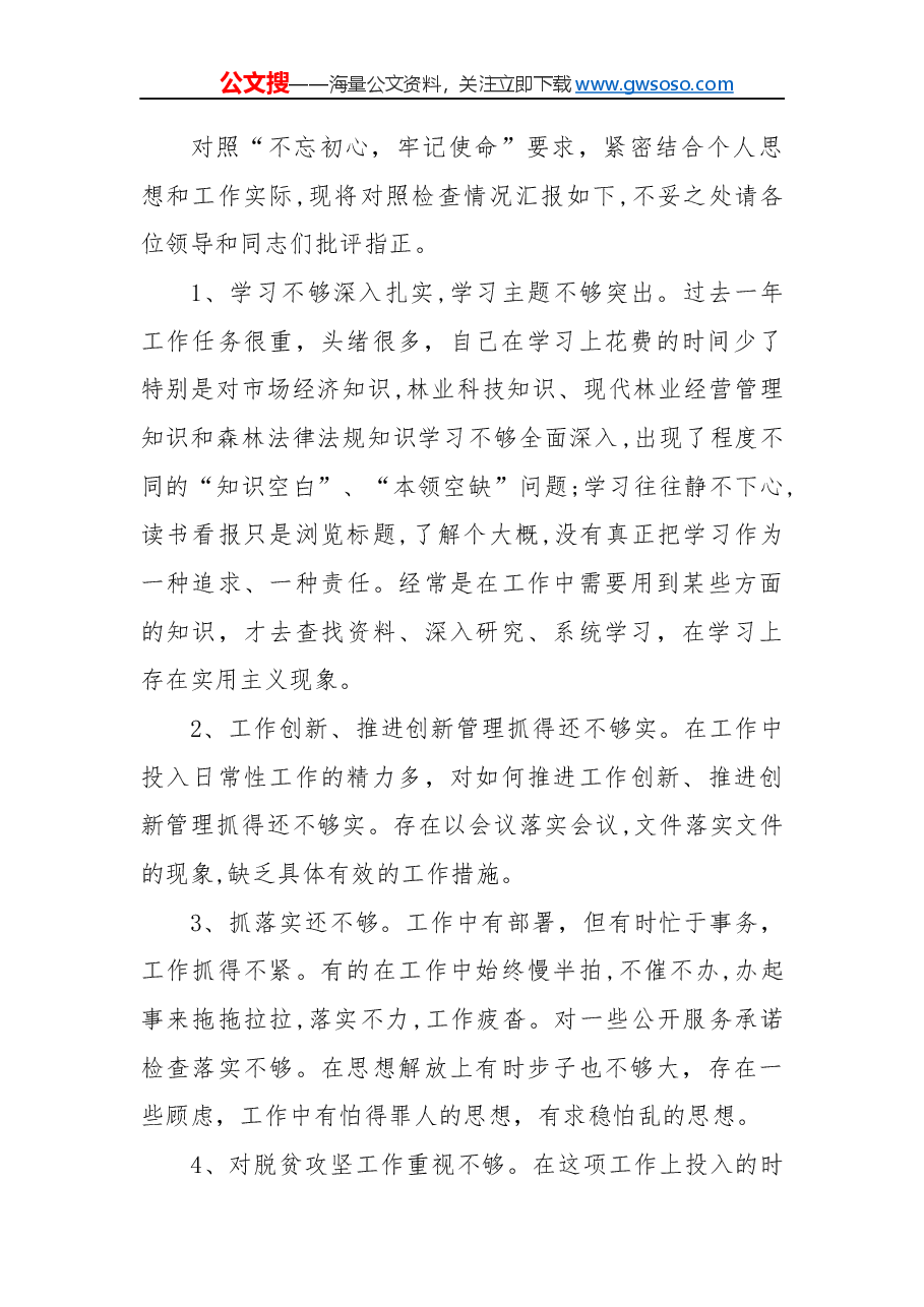 “不忘初心，牢记使命”民主生活会对照检查材料.docx，第2页预览