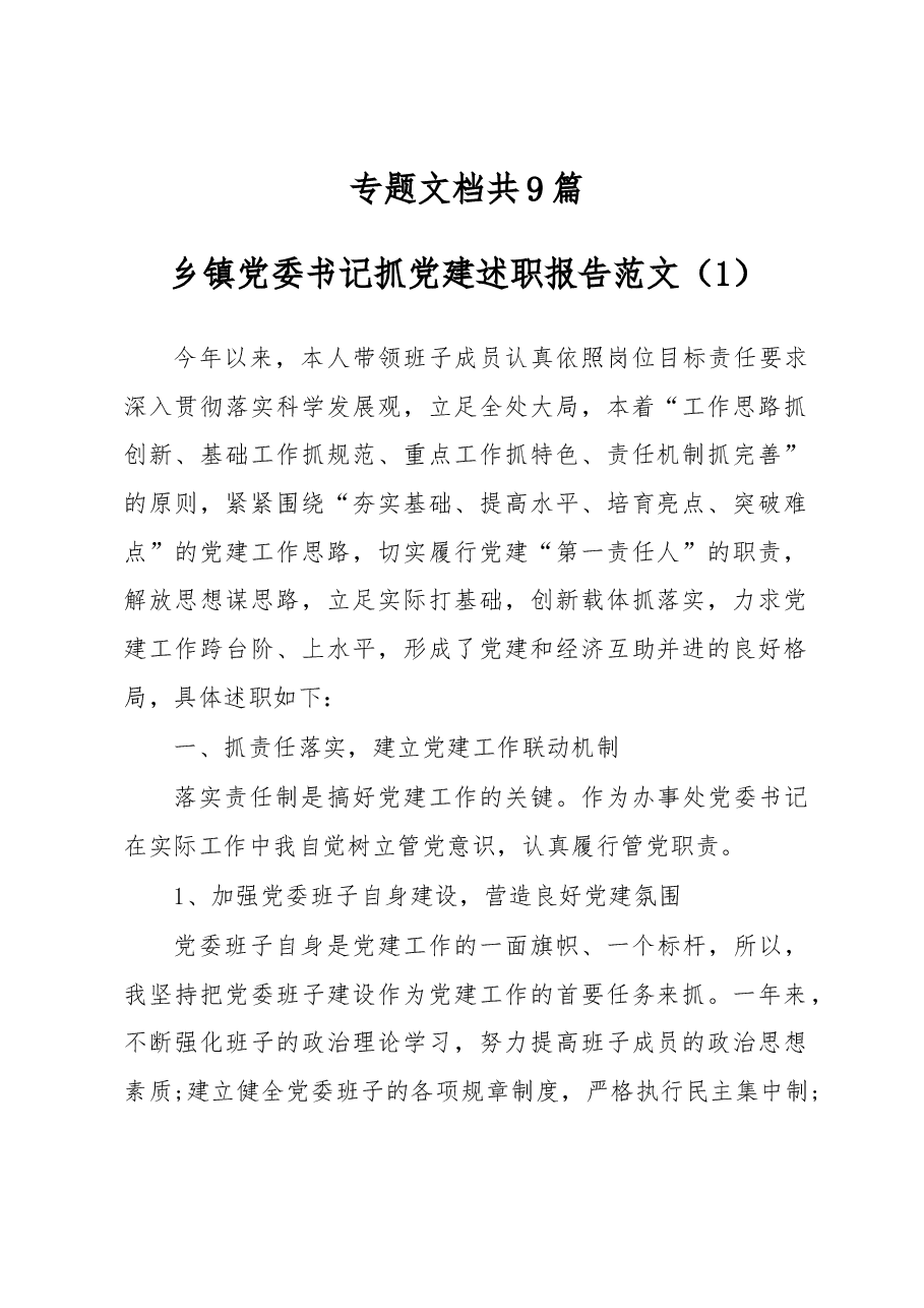 （9篇）乡镇党委书记抓党建述职报告范文.docx，第1页预览