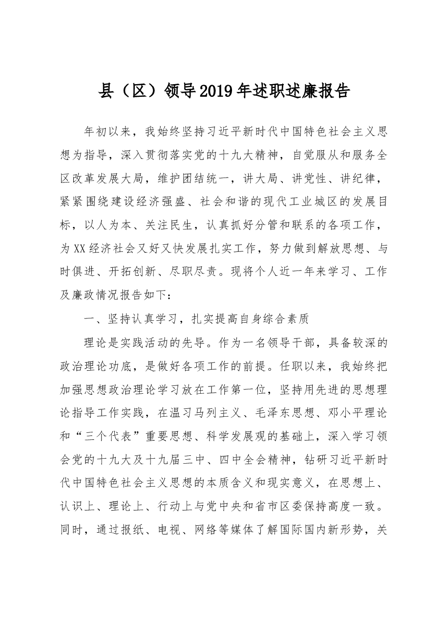 县区领导2019年述职述廉报告.docx，第1页预览